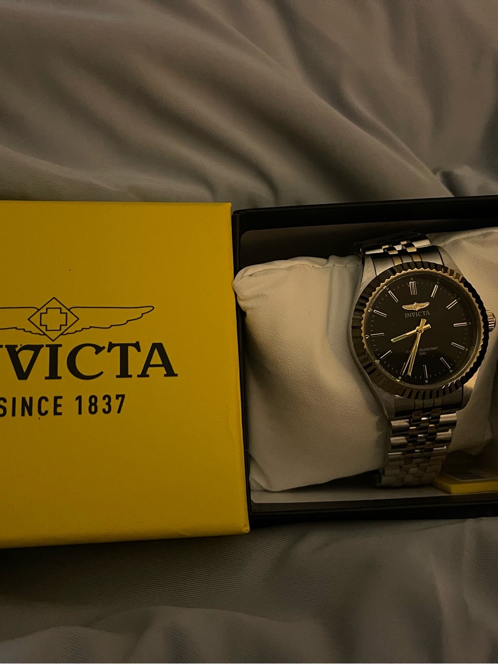 Invicta Silver and Black Stainless Steel Watch
